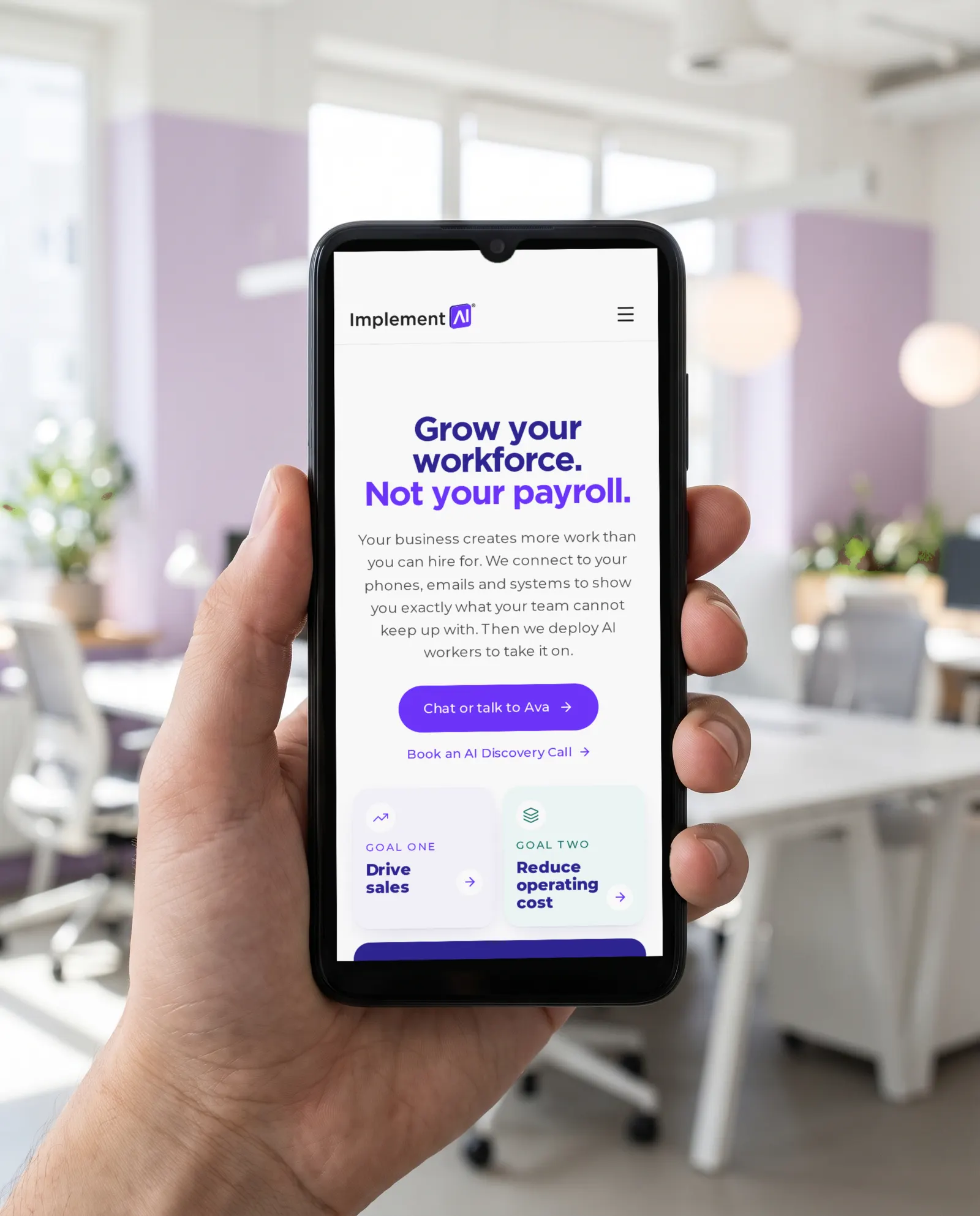 Implement AI — Homepage on mobile
